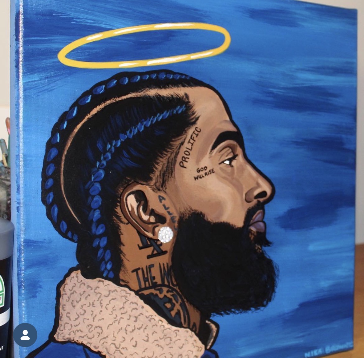 The original acrylic Nipsey Hussle painting by Nika B