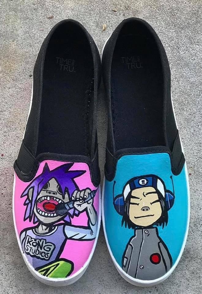 Gorillaz-inspired slip-ons, hand-painted by Nika B
