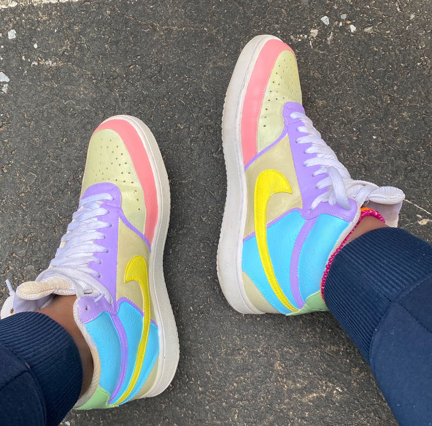 Pastel color-block sneakers, hand-painted by Nika B
