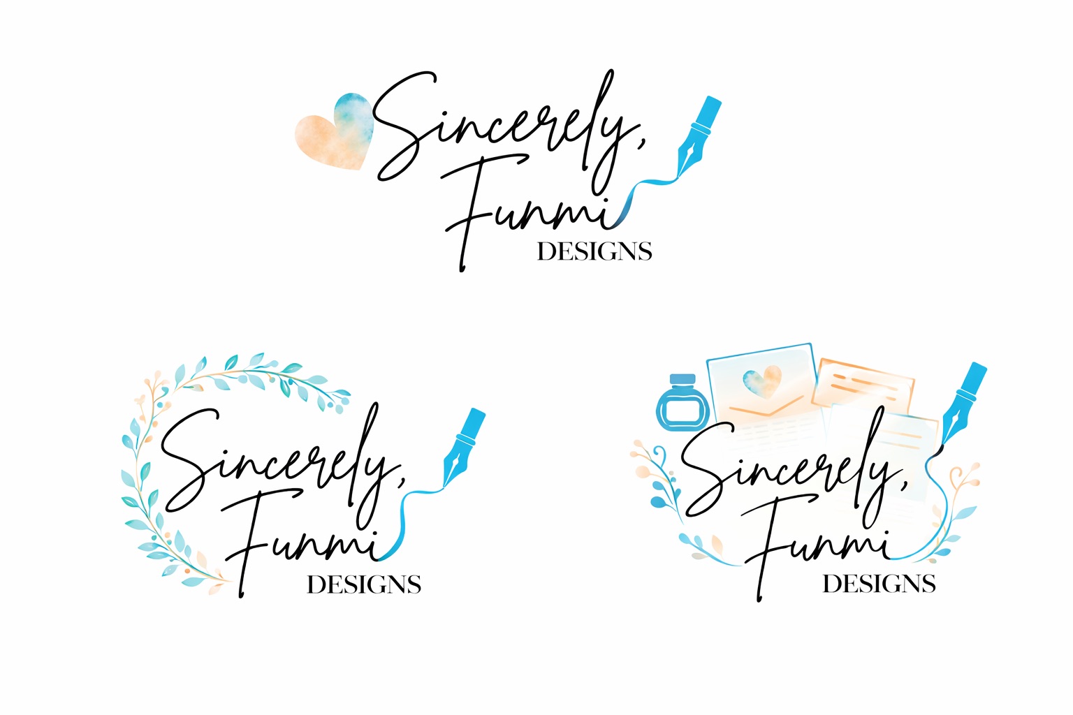 Sincerely, Funmi Designs logo — Signature & heart