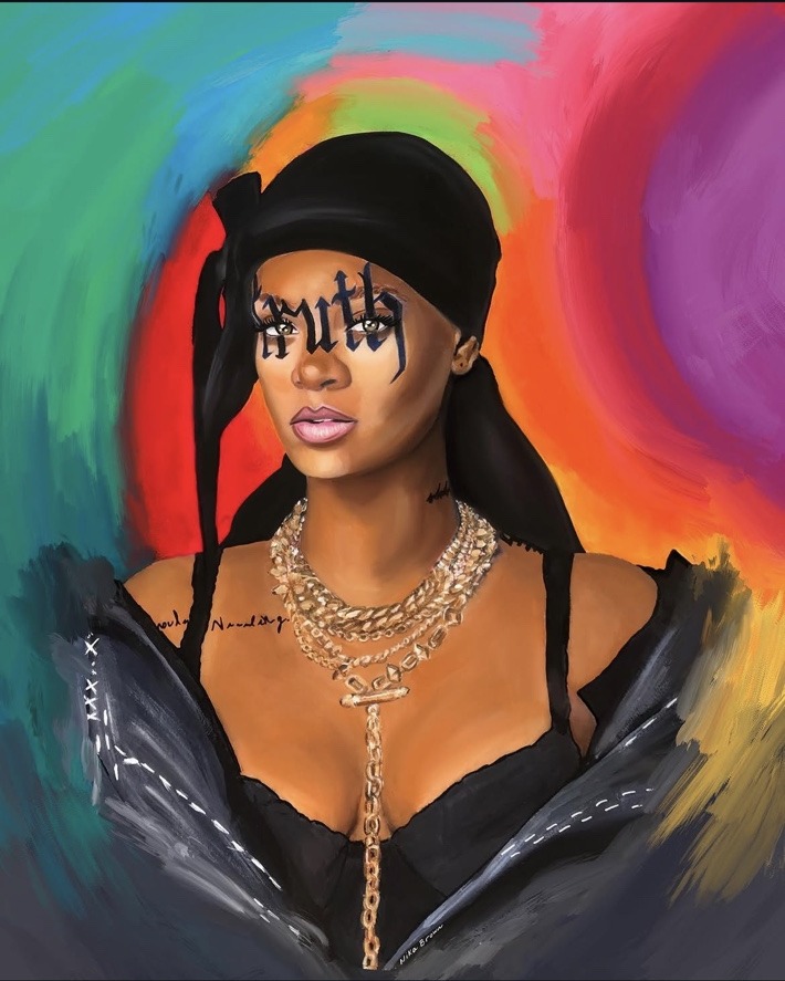Truth, a colorful portrait of Rihanna painted by Nika Brown